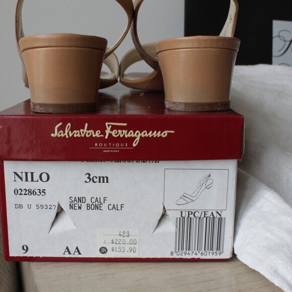 Salvatore Ferragamo Vintage Womens Narrow Fit 3cm Sand/Bone Calf NILO Slingback - Picture 5 of 6